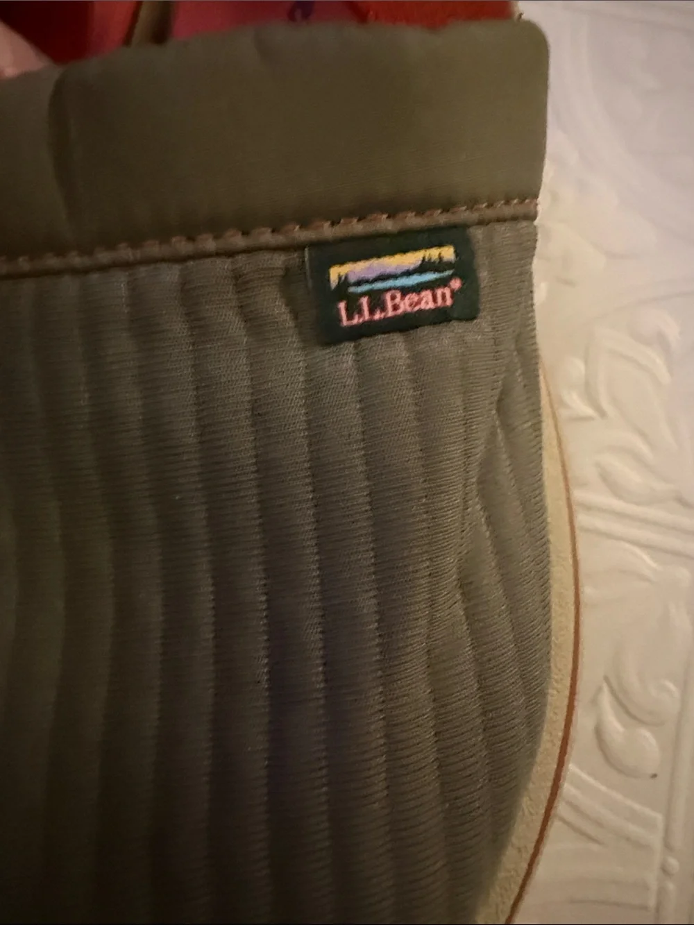 L.L. Bean Olive Quilted Slip-On Slides with Orange Footbed